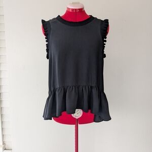 Cinq à Sept Black Ruffle Trim Blouse